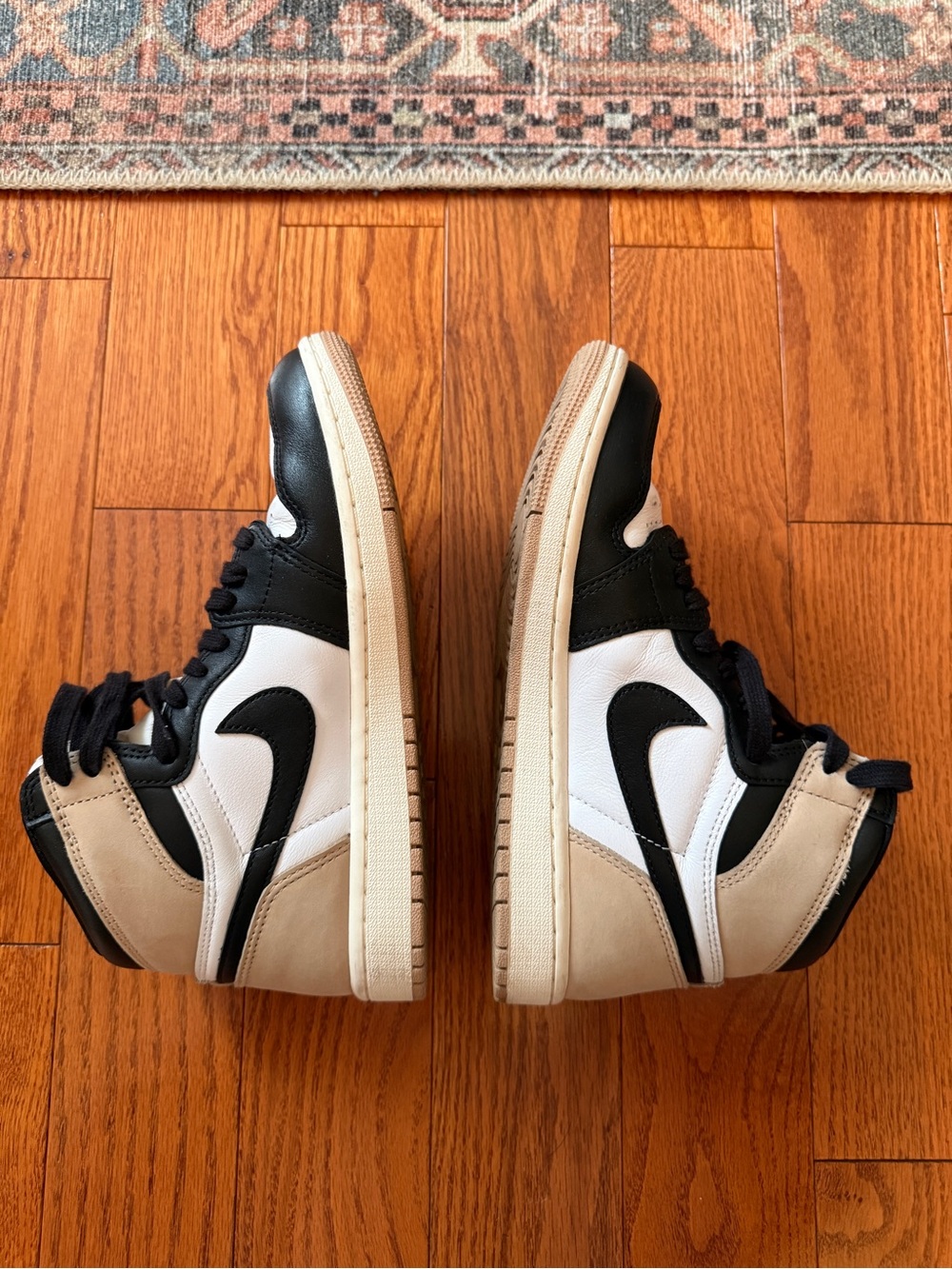 Jordan 1 High-Top Sneakers in Black, White & Tan